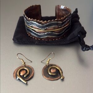 Handcrafted Copper Cuff and Earrings Set